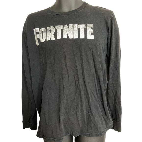 Fortnite Tee Shirt Adult Size M Black Long Sleeves Crew Neck 100% Cotton Gamer - Picture 1 of 4